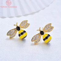 168 2pcs 12x18mm 24k gold color brass with zircon oil bee stud earrings high quality diy jewelry findings accessories
