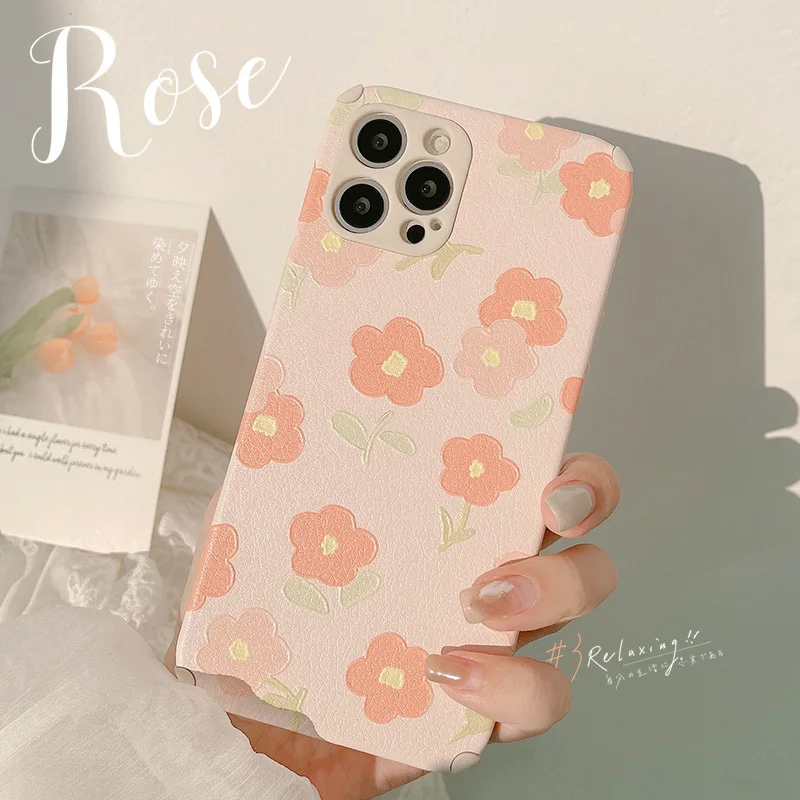 

Retro sweet girls Flowers art romantic Phone Case For iPhone 13 12 11 Pro Max Xs Max Xr 7 8 Plus Lens Protection Case Cute Cover