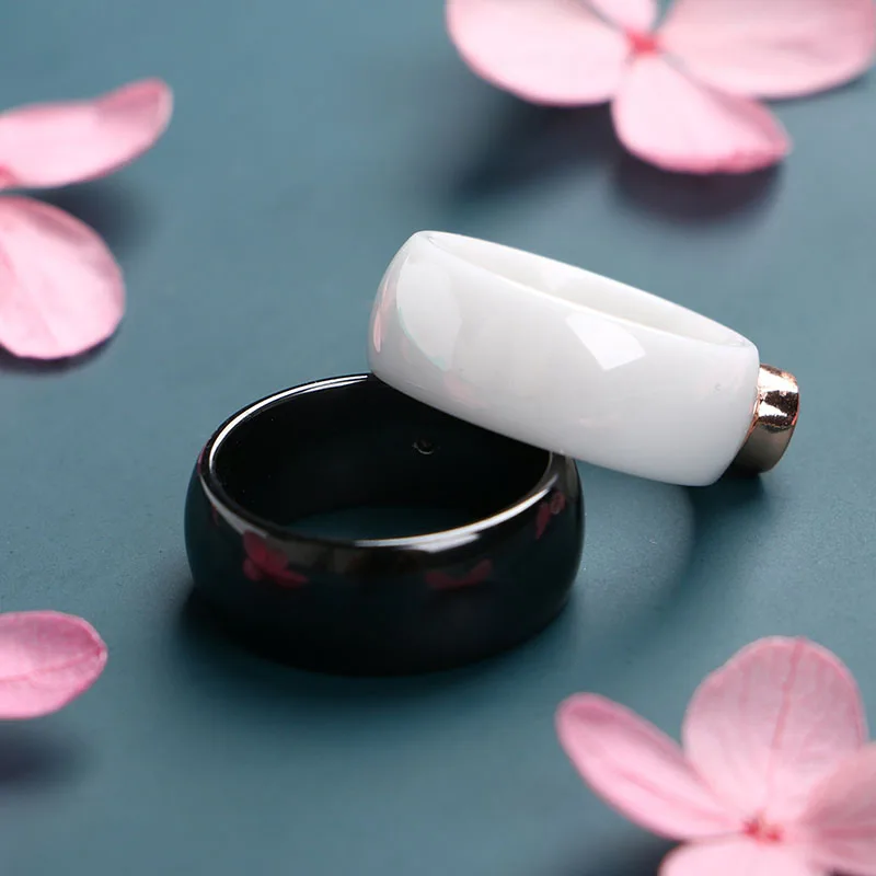 Элегантные керамические кольца на палец черные белые гладкие ювелирные изделия