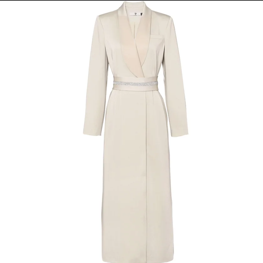 

2022 Spring New Women Temperament Slim Suit Long Dress women v-neck Long Sleeve Mid-length ol Dress