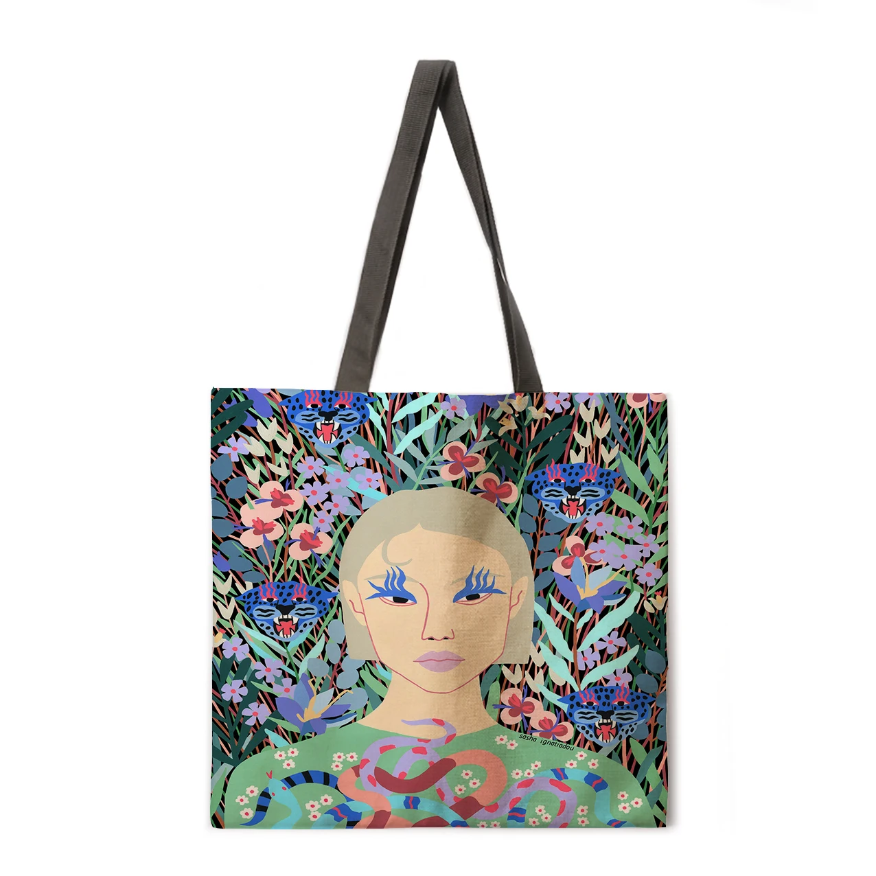 

Japanese painting woman print shoulder bag casual folding shopping bag outdoor beach bag daily casual tote bag