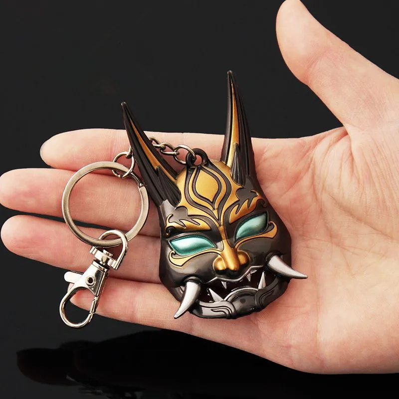 

Alloy Key Chains Genshin Impact Yasha Xiao Mask Cosplay Keychain Metal Necklace Pendant Prop