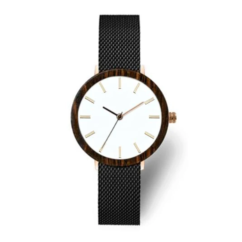 Dropshipping Minimalist Design Custom Made Rose Gold Belt Quartz round Grey Maple Wooden Watch for Women