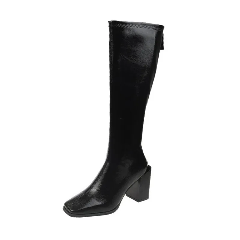 

Women's Long Boots Winter Square Head Knee High boots Luxury Chelsea Chunky Platform Shoes Back Zipper Round Toe De Mujer