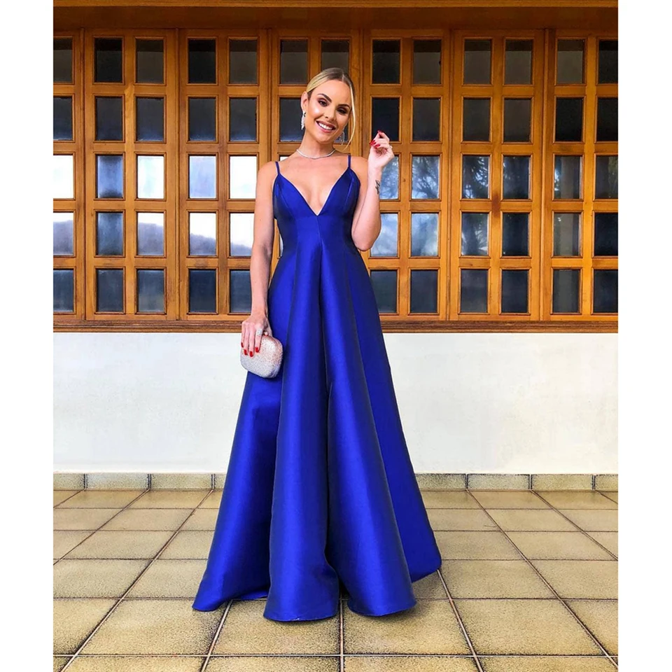Королевское синее длинное платье для выпускного вечера 2020 ТРАПЕЦИЕВИДНОЕ