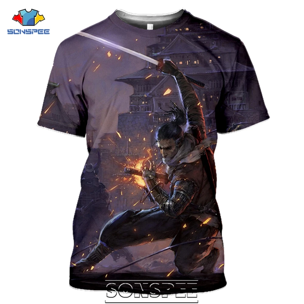 Футболка SONSPEE Sekiro Shadow Die Two мужская Повседневная Уличная одежда с 3D-принтом сакуры