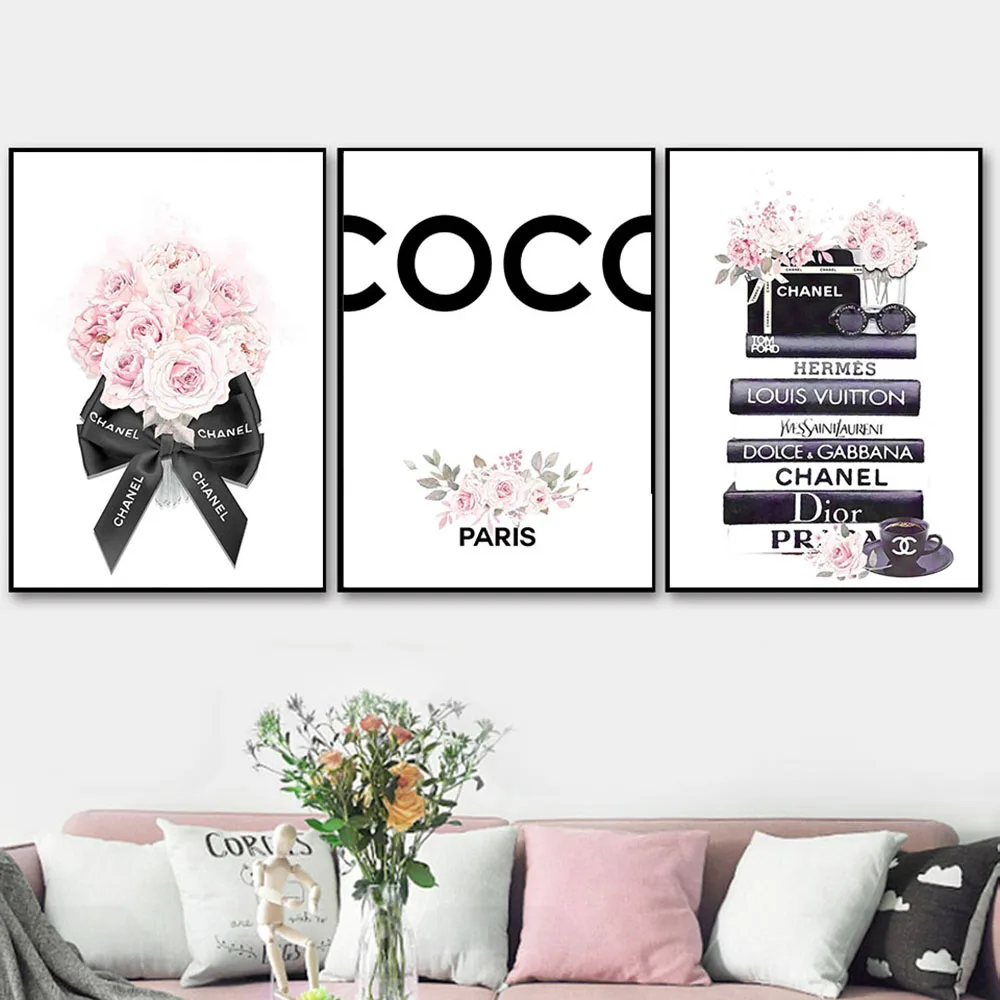 

Nordic Flower Perfume Fashion Book Canvas Painting Makeup Poster and Print Wall Art Picture Modern Girl Woman Bedroom Room Decor