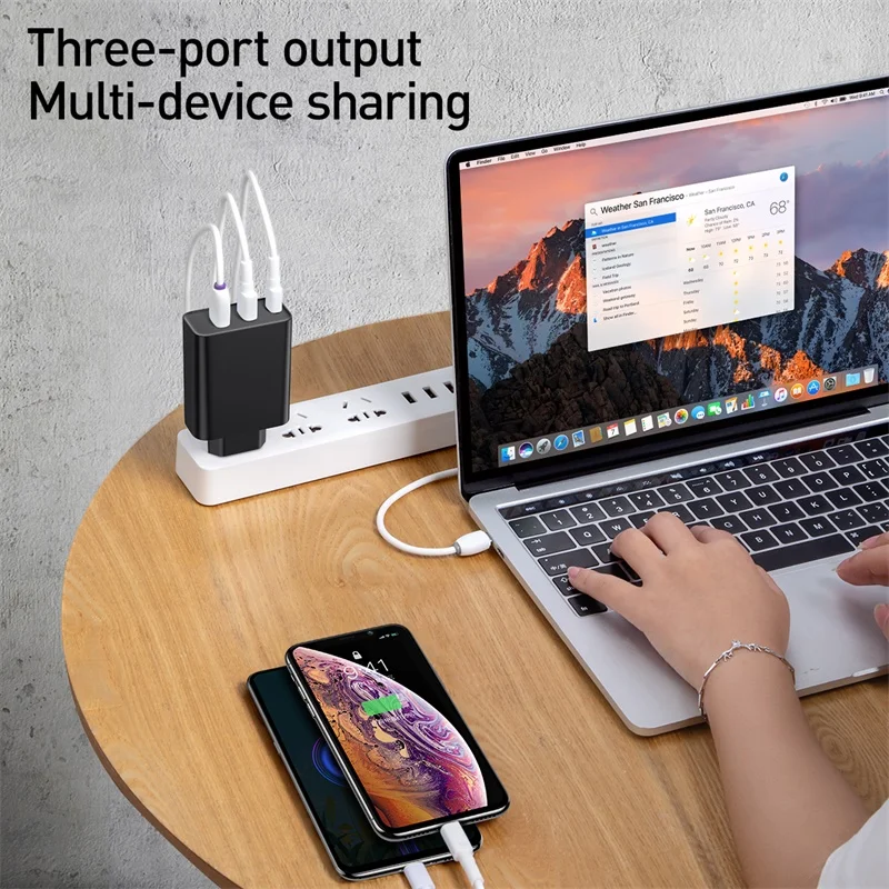 Baseus 60 Вт Быстрая зарядка 4 0 3 Мульти USB зарядное устройство для iPhone samsung iPad Pro Macbook SCP