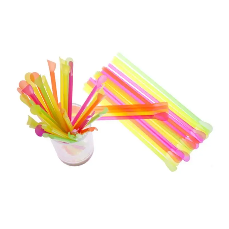 150pcs Disposable Spoon Straws Dual Use Drinking Straw for Smoothies Milkshakes Shaved Ice (Mixed Color) | Дом и сад