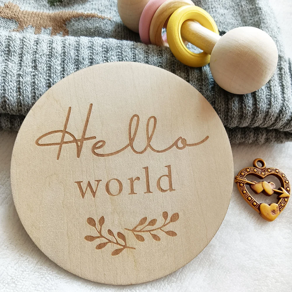 

Hello world Wooden Baby announcement, Newborn Photography Props, New Baby Gift, Personalized Customization Baby Shower Gift