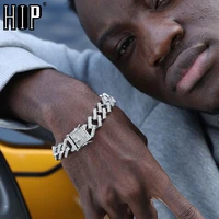 hip hop 15mm bling iced out full rhinestone bracelet geometric aaa cz stone cuban chain bracelets for men jewelry