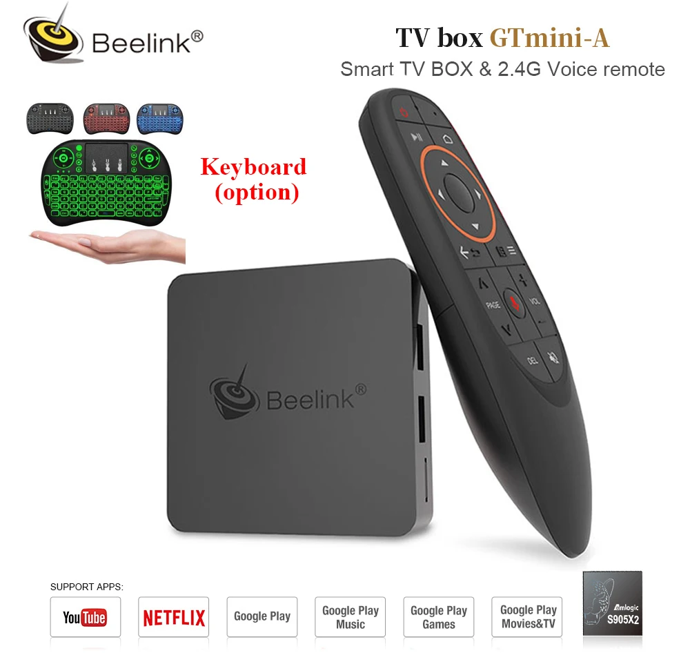 Beelink GTmini-A Android 8,1 Smart tv Box 4K Amlogic S905X2 4 Гб 64 Гб 2,4G+ 5,8G WiFi 1000 Мбит/с BT4.0 H.265 HDR10 2,4G голосовой пульт дистанционного управления