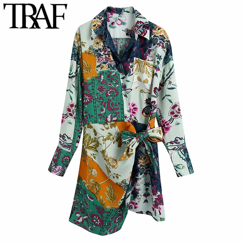 

Платье-мини с бантом, цветочным принтом и карманами