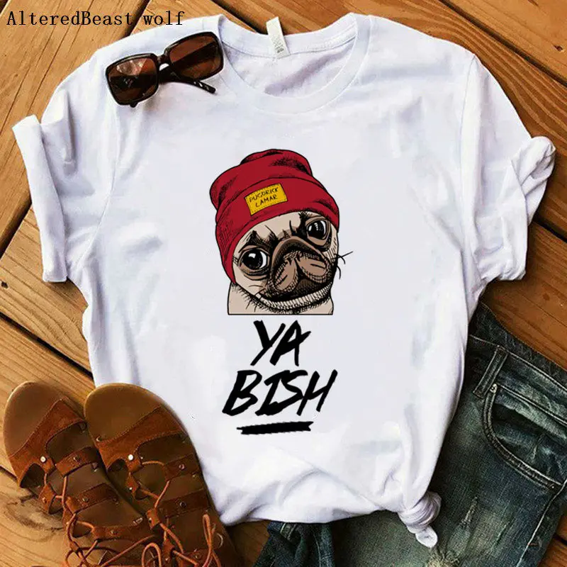 

Women 2019 Summer Fashion Print Pug O-Neck cartoon tops French Bulldog short sleeve female Style casual vogue loose t shirts