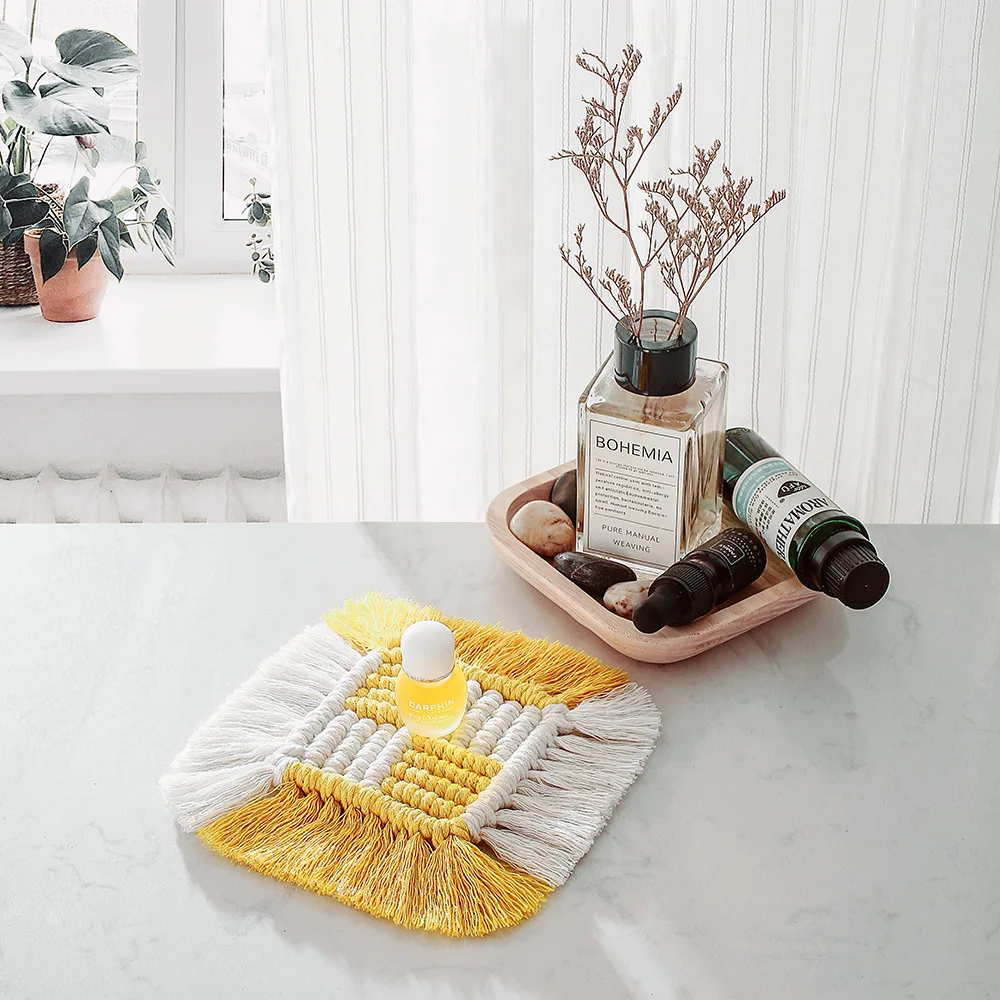 

Хлопковый шнур ручной работы из макраме, плотный термостойкий Коврик, устойчивый к ожогам, для обеденного стола, коврик для чашки, коврик GT036