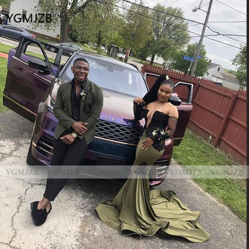 Sexy Long Mermaid Evening Dresses 2020 Black Lace Off The Shoulder Long Sleeves Women Formal Prom Gown Black Girls Party Dress