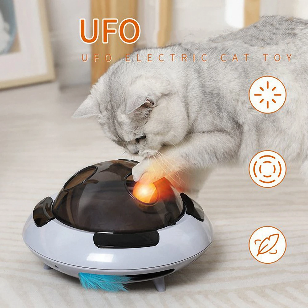 

Creative UFO Electric Cat Toy Funny Feather Turntable Flashing Ball Cat Interactive Toy Pet Cat Kitten Training Teasing Supplies