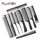 Высококачественная Парикмахерская щетка афро Расческа с хвостом чёрное углеродное волокно и нержавеющая сталь нашивка и термостойкая расческа