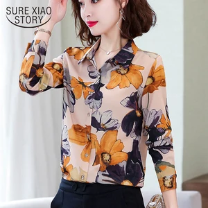 Женская шифоновая блузка, кардиган с цветочным принтом и длинным рукавом, 2021, размера плюс, S-4XL, осенняя, 10474