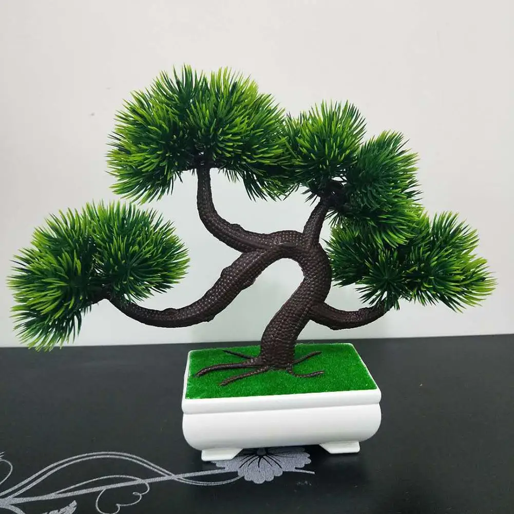 Simulation Potted Fake Flower Four Fork Welcome Pine Plant Bonsai Desktop Decoration Home Mini | Дом и сад
