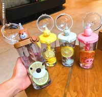 500ml kawaii cartoon stirring water bottles with straw plastic kettle straw bar shake cup fruit with juice mix portable stirring