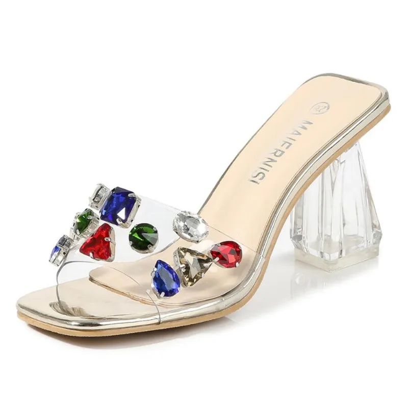 

New Arrived Women Sexy High Heels Sandals Colorful Ribbon Party Shoes Transparent Crystal Pumps Plus Size 45 46 Shoes