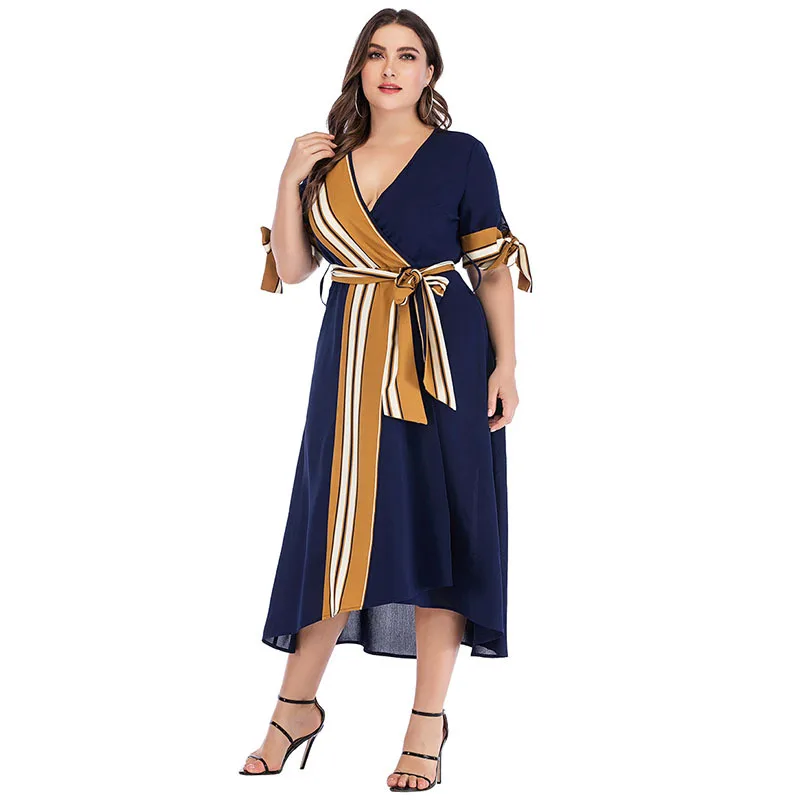 Женское длинное платье большого размера плюс свободное Повседневное в синюю