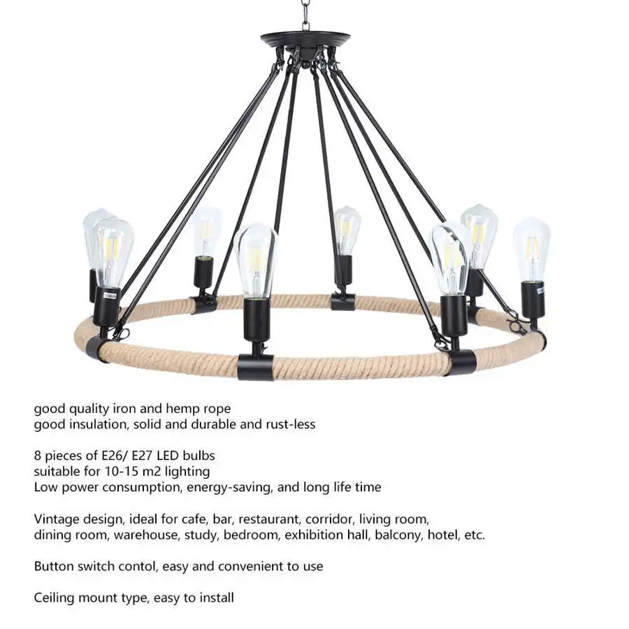 Винтажный 8 головок Железный светодиодный светильник люстра кафе бар Домашний