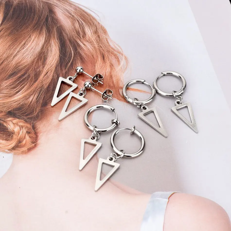 

WOWTIGER Fashion triangle Ear clip Stud Ear Piercing Drop Earrings For Women and men eardrop Jewelry Pendientes Wholesale gift