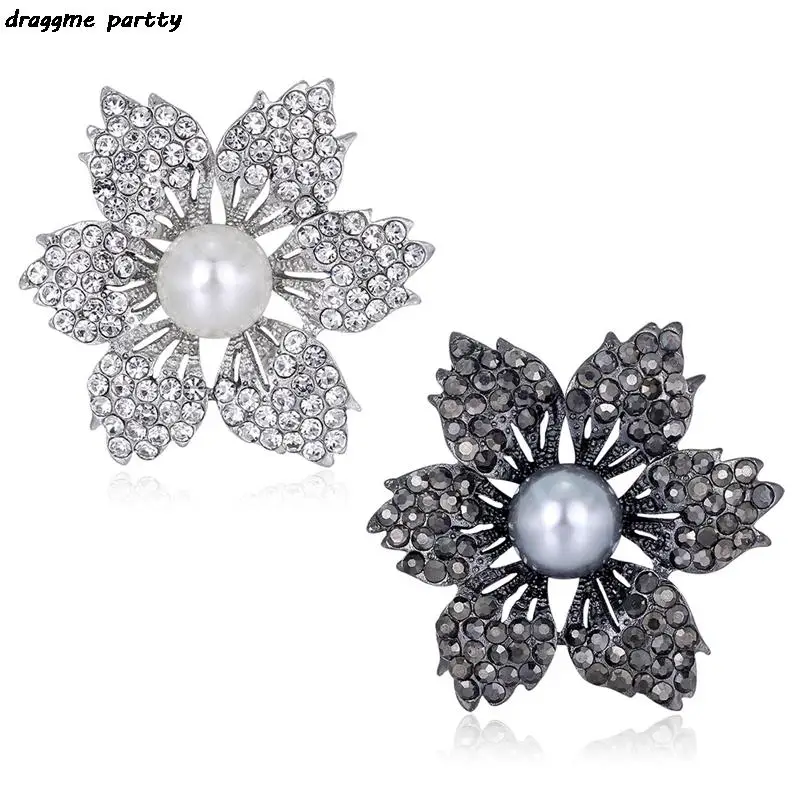 

Crystals Floral Brooch For Wedding Elegant Women Gift Imitation Pearl BroochPin Jewelery Gift