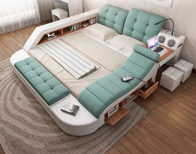 Современный дизайн кровати мебель для гостиной массажная ткань каркас