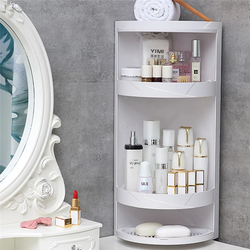 Rotatable bathroom shelf Plastic Storage Rack kitchen punch-free suction wall large storage Box Free Punching Bathroom Accessor | Дом и сад