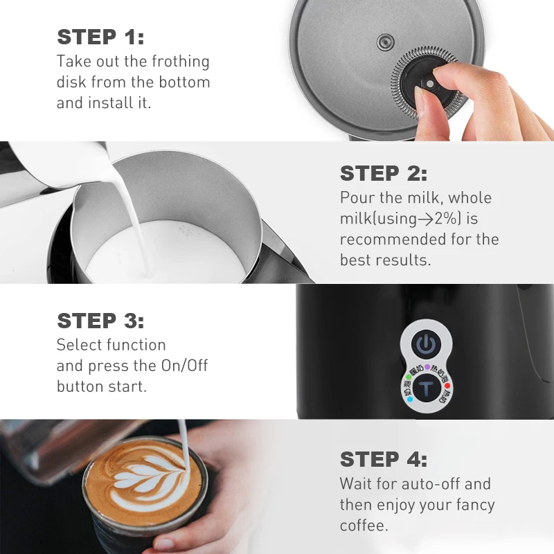 

Electric Milk Frother Cappuccino with Cold Hot Milk Fully Removable Stainless Steel Automatic Milk Warmer