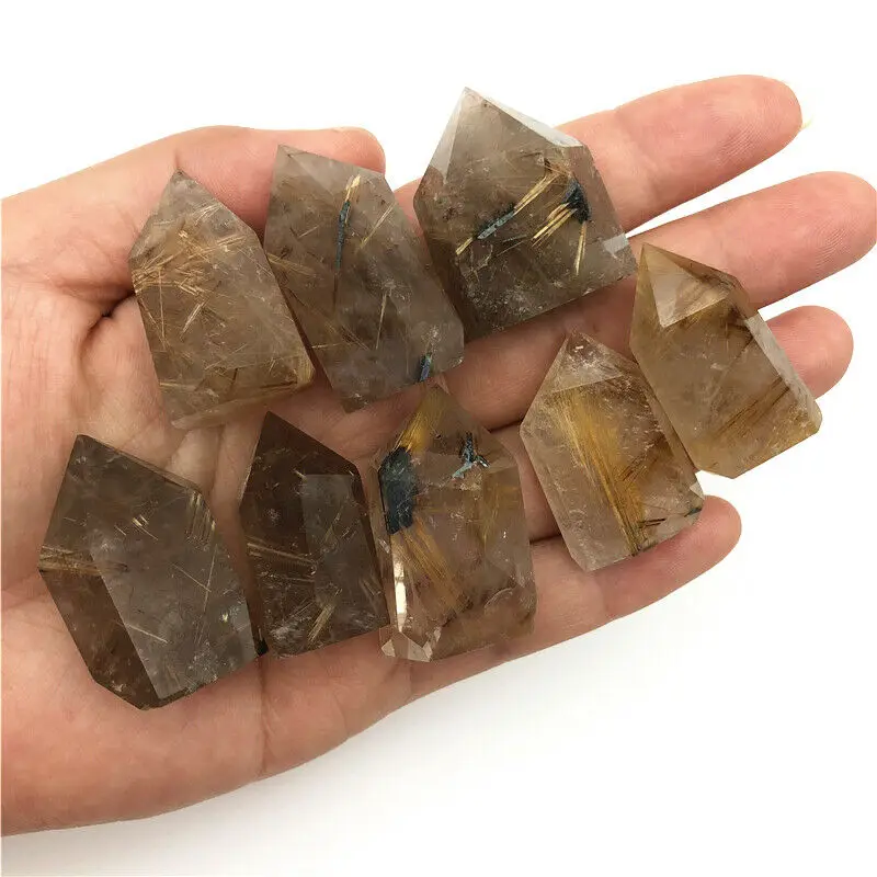 Натуральный золотистый рутилированный кварцевый кристалл среднего размера 30-40