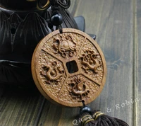 chinese feng shui geomancy four god dragon knot wood carving car pendant amulet