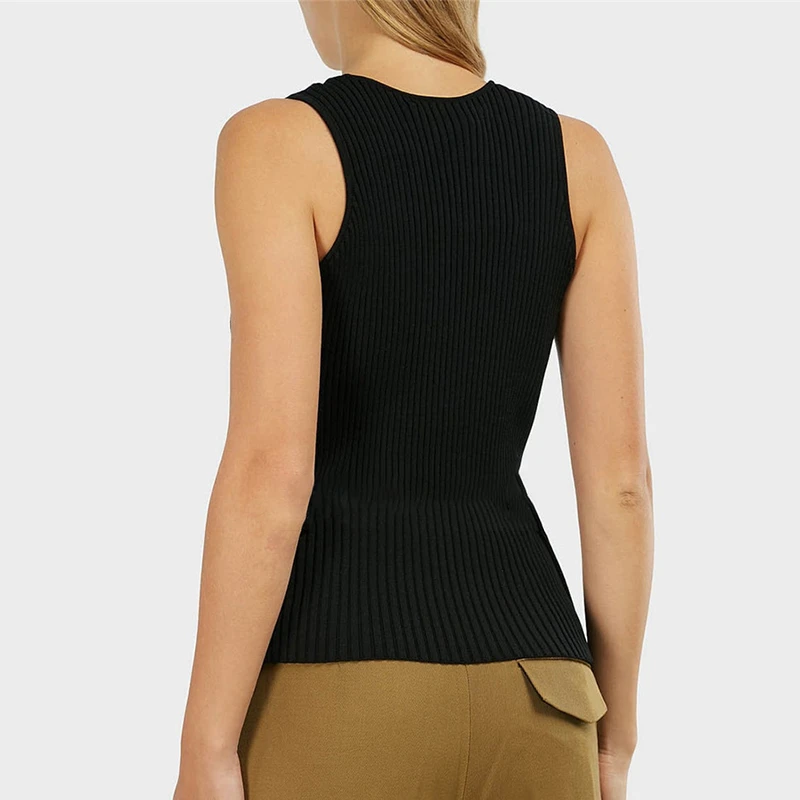 TWOTWINSTYLE Casual Knitting Sweater Women O Neck Sleeveless Slim Patchwork Striped Sweaters For Female Fashion Clothes 2020 New |