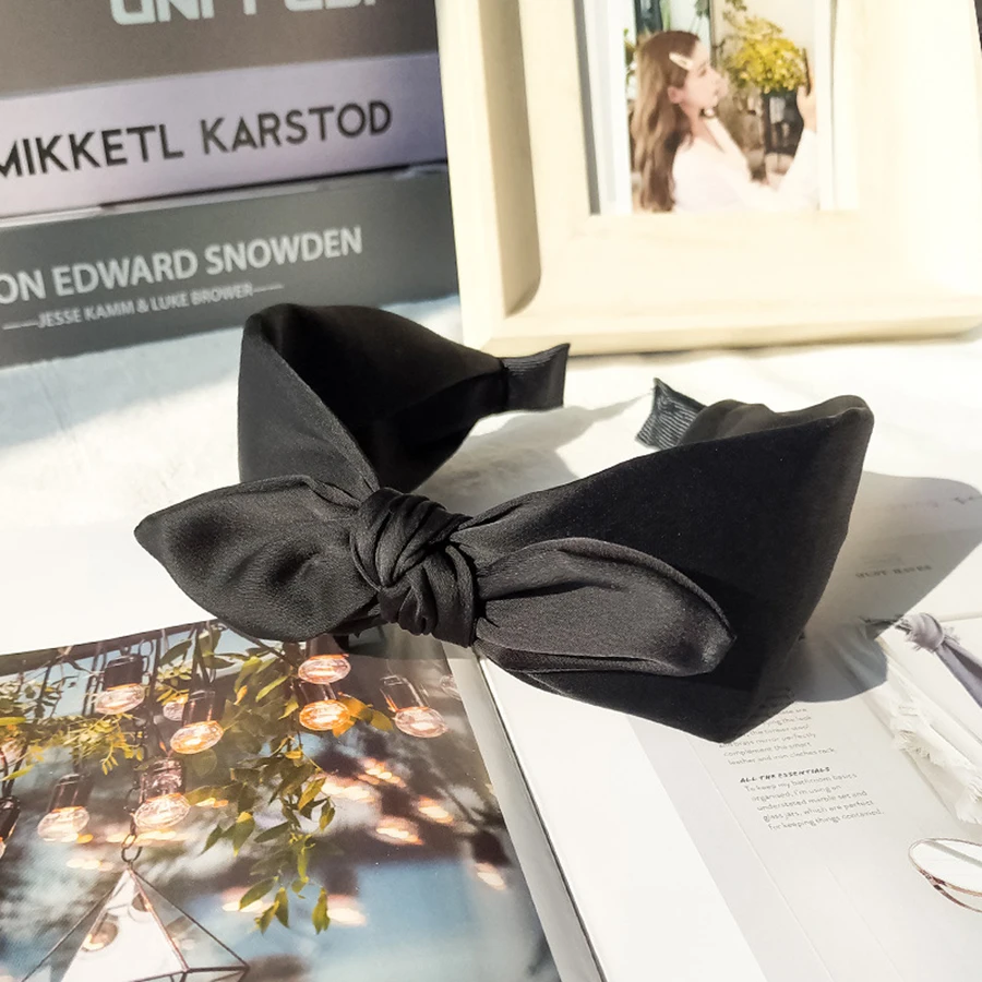 

Vintage Solid Color Rabbit Ear Wide Headband Knotted Hairband Girl Hair Bands Korea Fashion Headwear Hair Accessories for Women