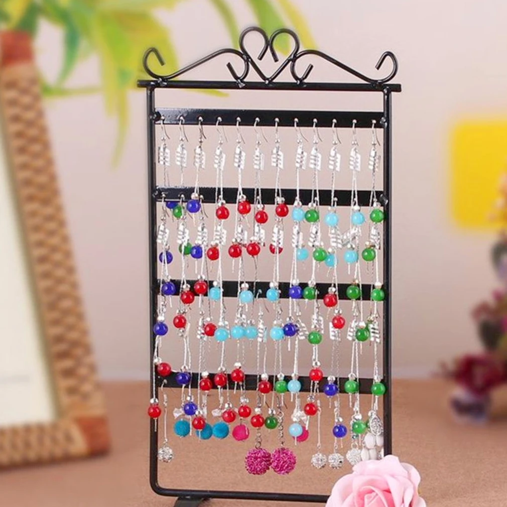 

48 Hole Earrings Ear Studs Display Rack Metal Jewelry Holder Stand Showcase for Retail Environment or Home Pink 295*160mm