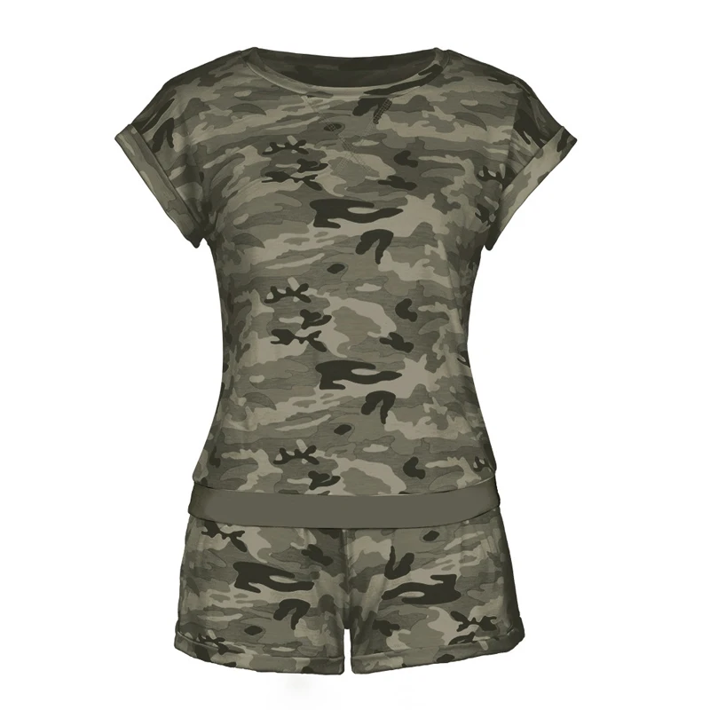 

2 Piece Set Summer Clothes For Women Tops And Shorts Short Sleeve O Neck Pullovers Lady Camouflage Hot Suit Two Piece Outfits