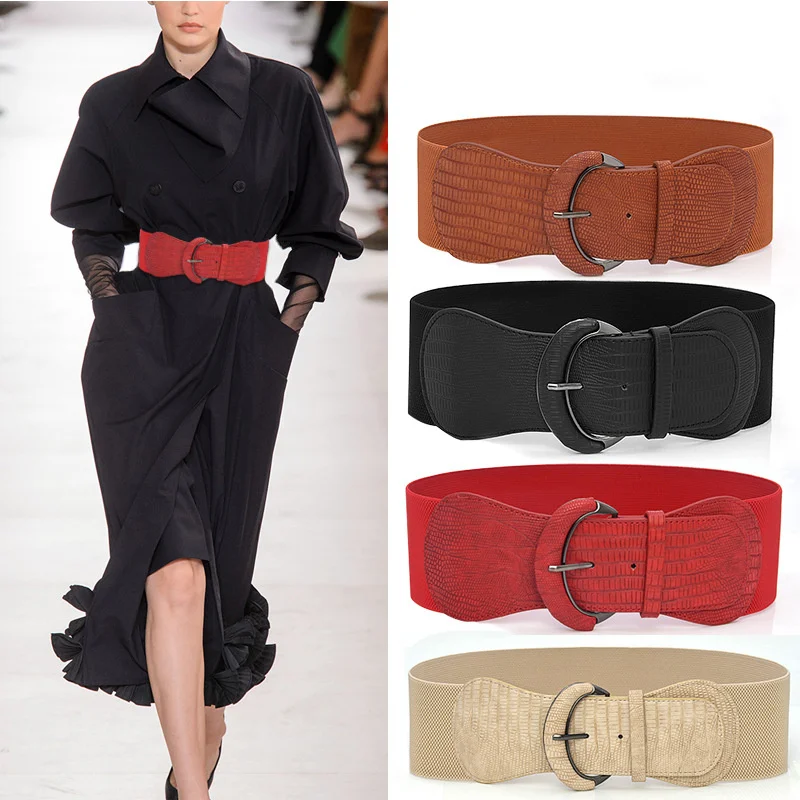 

Women Wide Waist Sealing Cover Decoration Belt Elastic Fashionable And All Round Khaki Winter Black Wide Belt 7.5cm
