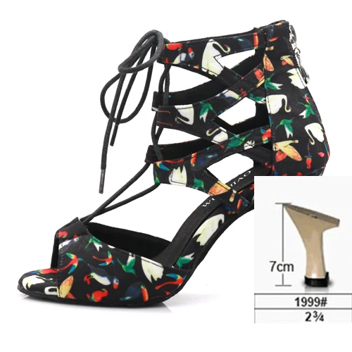 Black heel 7cm WUXIJIAO танцевальная обувь для латинских танцев; женская Тканевая обувь для сальсы с принтом «гусиная лапка»; профессиональная танцевальная обувь; Мягкая Обувь для бальных танцев - Цвет: Black heel 7cm