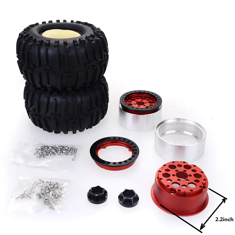 

4PCS 2.2 Inch Beadlock Wheel Rims & Mud Grappler Rubber Tires for 1:10 RC Rock Crawler Traxxas TRX4 Axial SCX10 90046,A