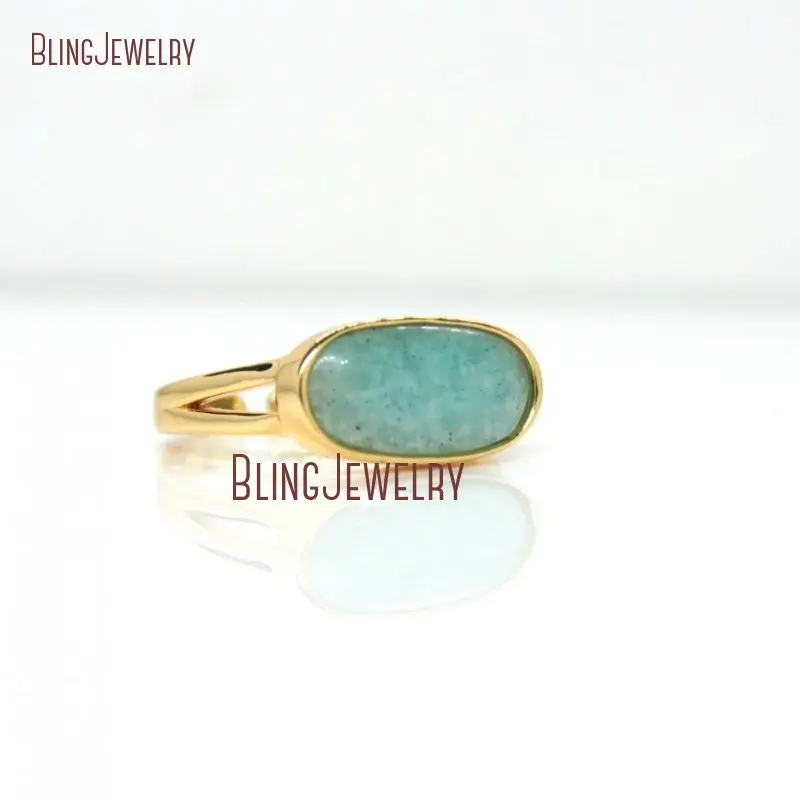 Amazonite Ring Mint Stone Gold Bezel Filled Silver Adjustable Band RM28234 | Украшения и аксессуары