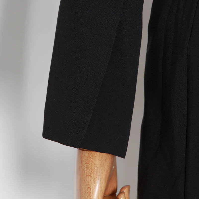 

VGH Elegant Black Women's Dress Notched Long Sleeve High Waist Sashes Slim Dresses Female Spring Fashion New 2021 Tide New