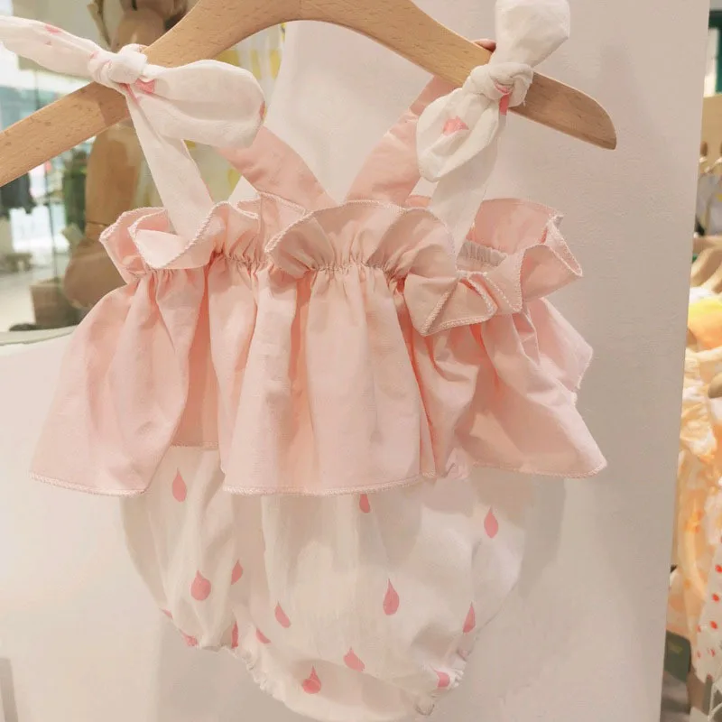 Милый для новорожденных девочек в виде капель дождя с принтом и оборками Боди без