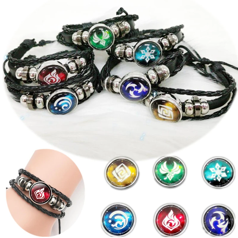 

Game Genshin Impact Cosplay Eye of God Water Wind Thunder Fire Rock Ice Element Charm Bracelets Unisex Jewelry Accessories Props