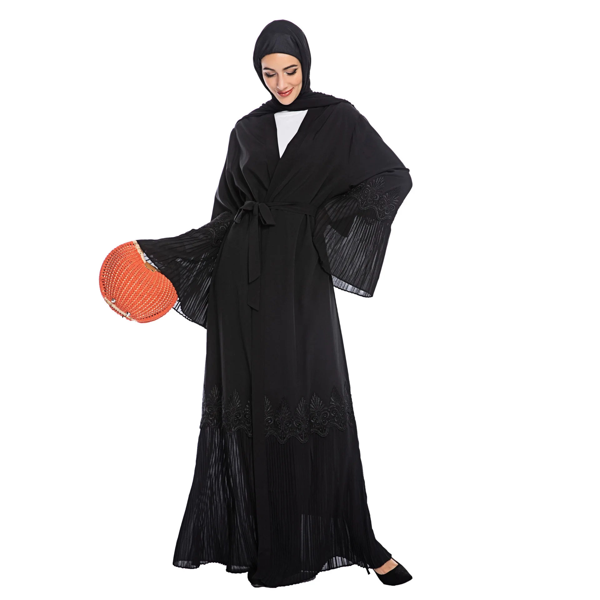 

New muslim fashion abaya women's robe islam clothing oman pleated sleeve robe muslim dress woman abaya kaftan fashion MSL165