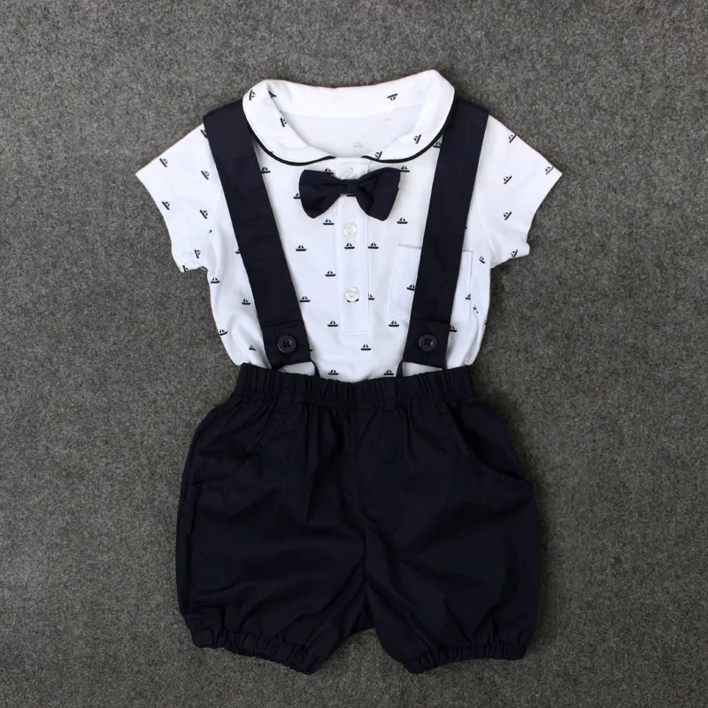 Комбинезон для мальчиков летний с коротким рукавом на бретелях шортами | Мать и