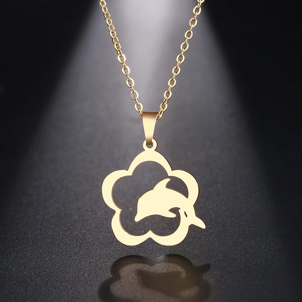 DOTIFI ожерелье из нержавеющей стали для женщин человек дельфин прыгающий венок