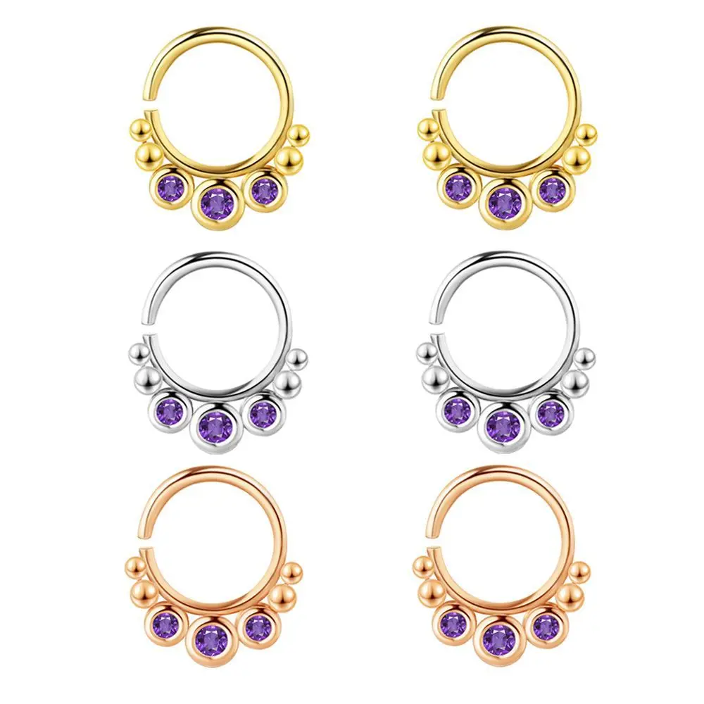 

New Fashion Stainless Steel Flower Fake Nose Ring Set Crystal Non Piercing Ear Cuff Cartilage Earrings Clip On Fake Piercing